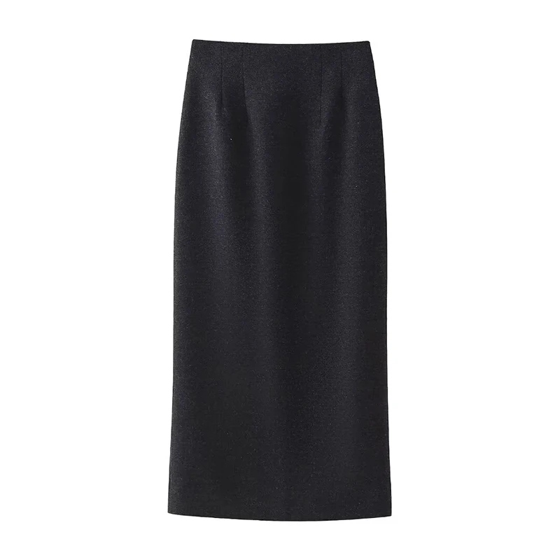 

TRAF Pencil Long Skirt Woman High Waist Midi Skirts for Women Spring Office Pleated Skirt Women Straight Slit Women's Skirt