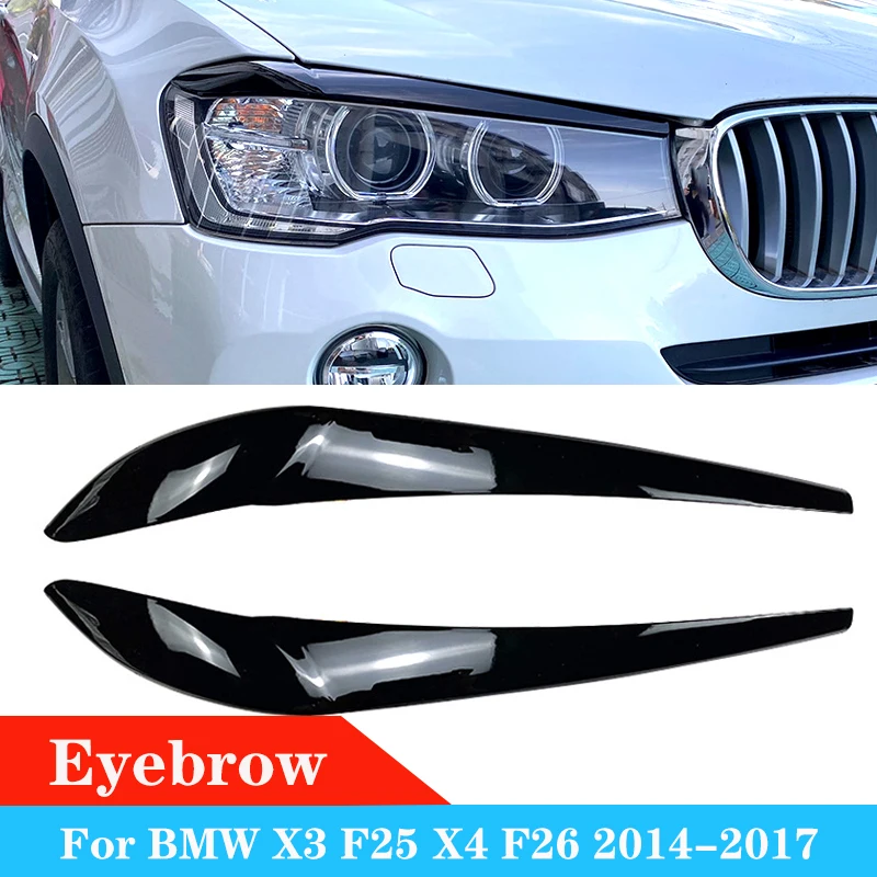 

For BMW X3 F25 X4 F26 Car Front Headlight Eyebrow Eyelid Lamp Light Eyebrows Sticker Glossy Black Carbon 2014-2017 ABS 1 Pair