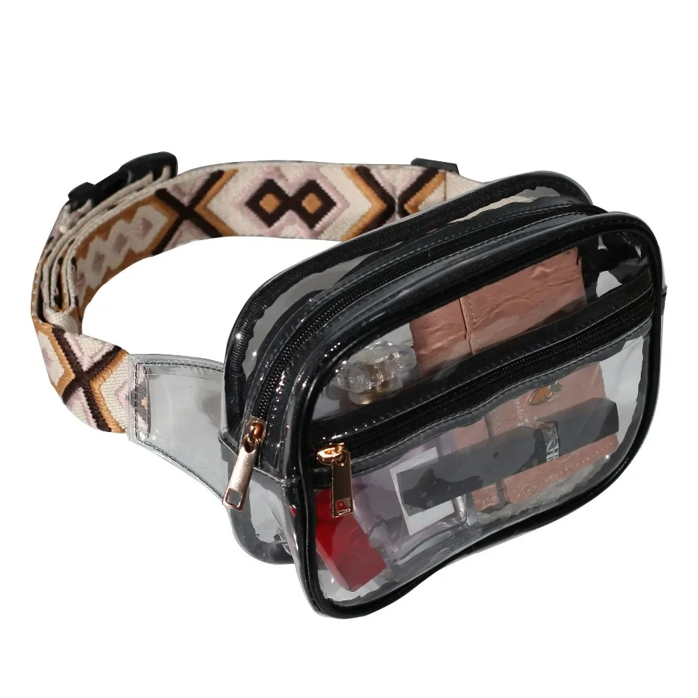 Clear PVC Sling Bags Women Fashion Vintage Leopard Guitar Strap Crossbody Chest Bag Girls Waterproof Fanny Pack Stadium Approved