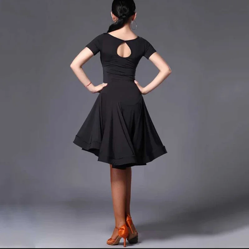 Latin Dance Skirt Woman Practice Dress Performance Red Black Rumba Cha Dresses