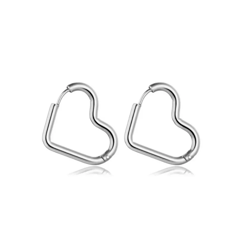 2pcs Stainless Steel Heart Earrings Studs For Women Girl Simple Punk Hoop Earrings Piercing Jewelry Gift