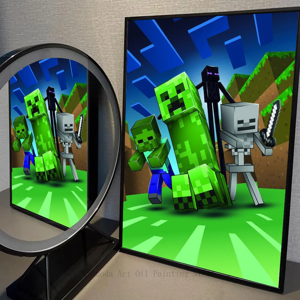 thumbnail image 1 of 1 póster de Minecraft autoadhesivo, impermeable, para decoración de pared de cafetería, bar y habitación, 1 of 5