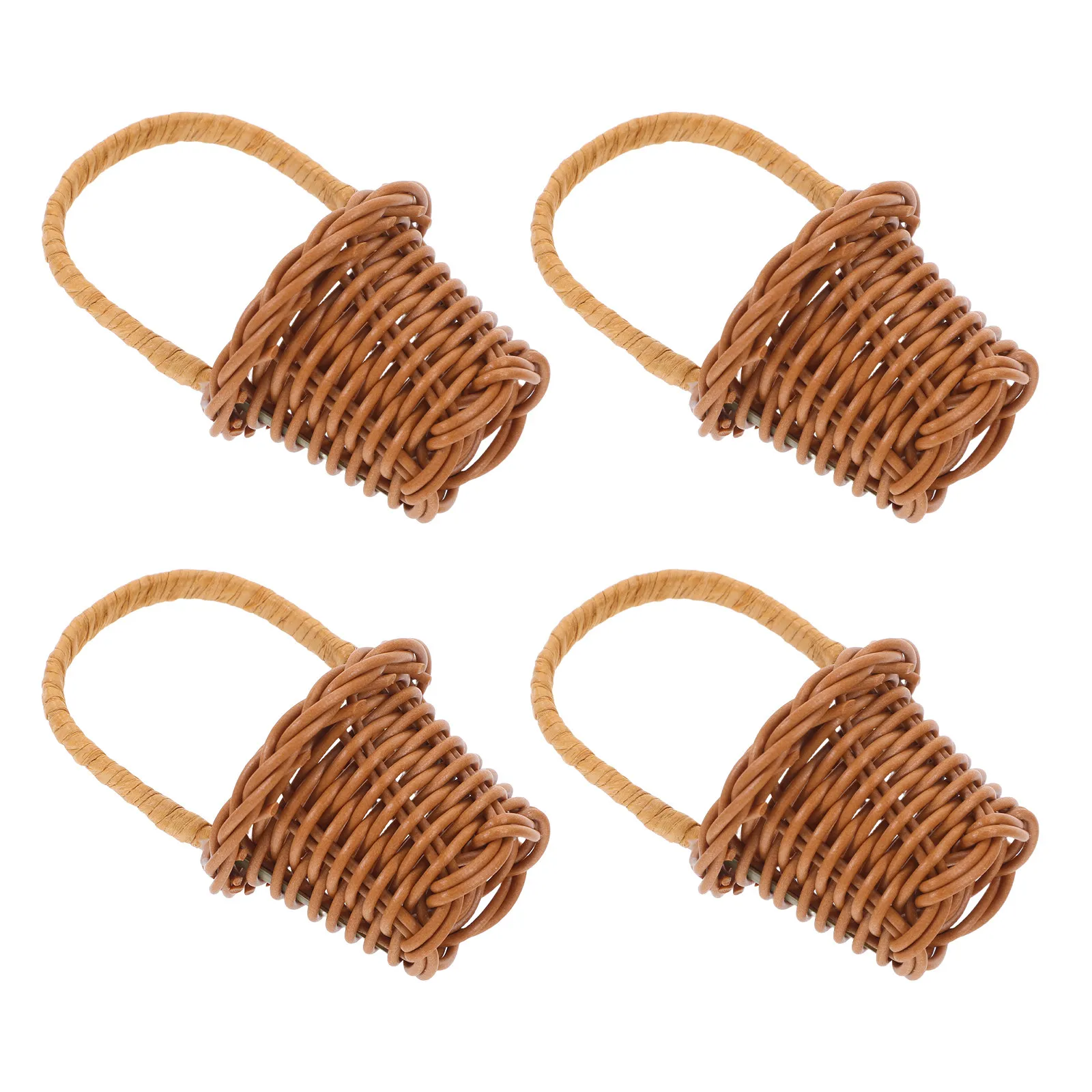 손잡이가 있는 4Pcs 미니 짠 꽃 바구니 미니어처 모조 등나무 인형 집 장식 놀이용 보관 바구니 작은 사이즈