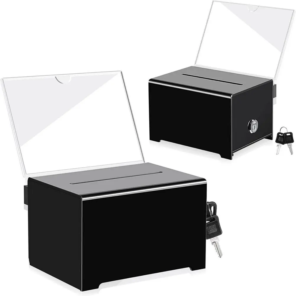 Acrylic Donation Box With Sign Holder Lock Donation Suggestion Ballot Box For Business Cards Voting Fundraising images - 6