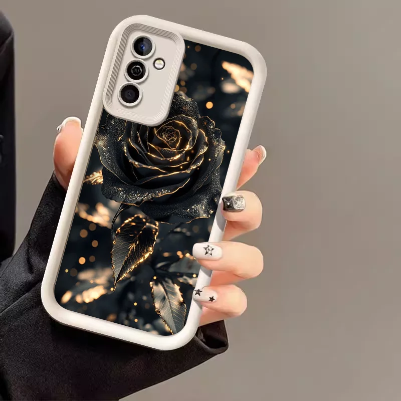 Elegant Black Gold Rose Flower Silicone Phone Case - Soft Cover Skin