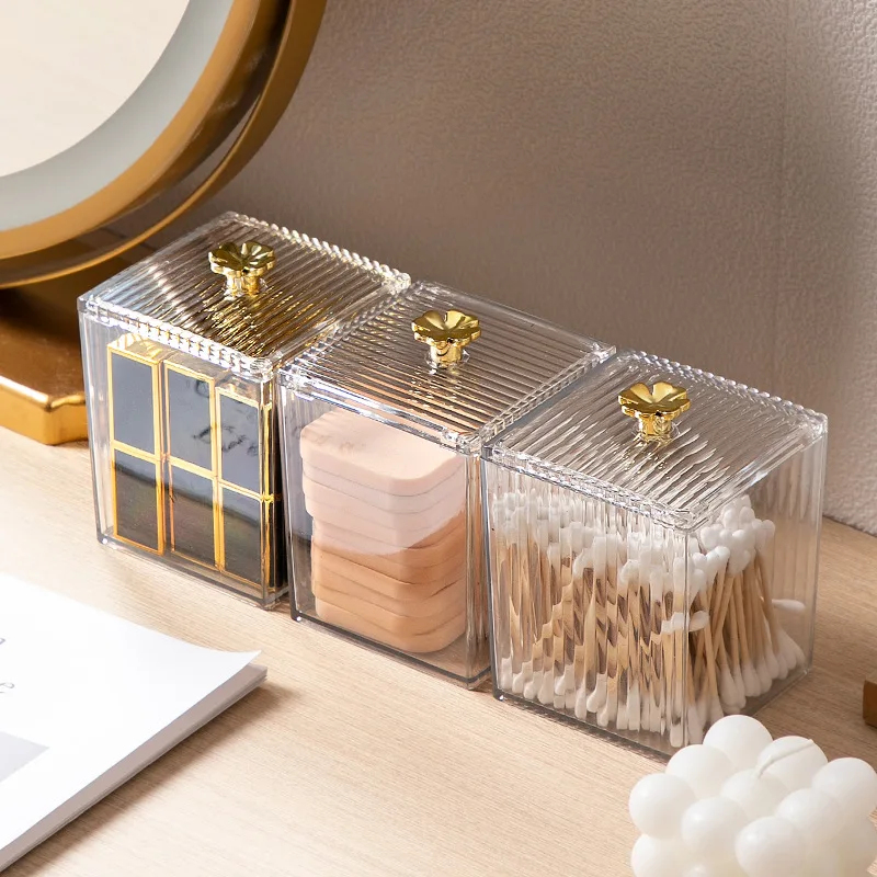 

1 PCS Clear Acrylic Cotton Swab Pads Holder Transparent Storage Jar Cotton Finishing Containers Bathroom Accessory Make Up Box