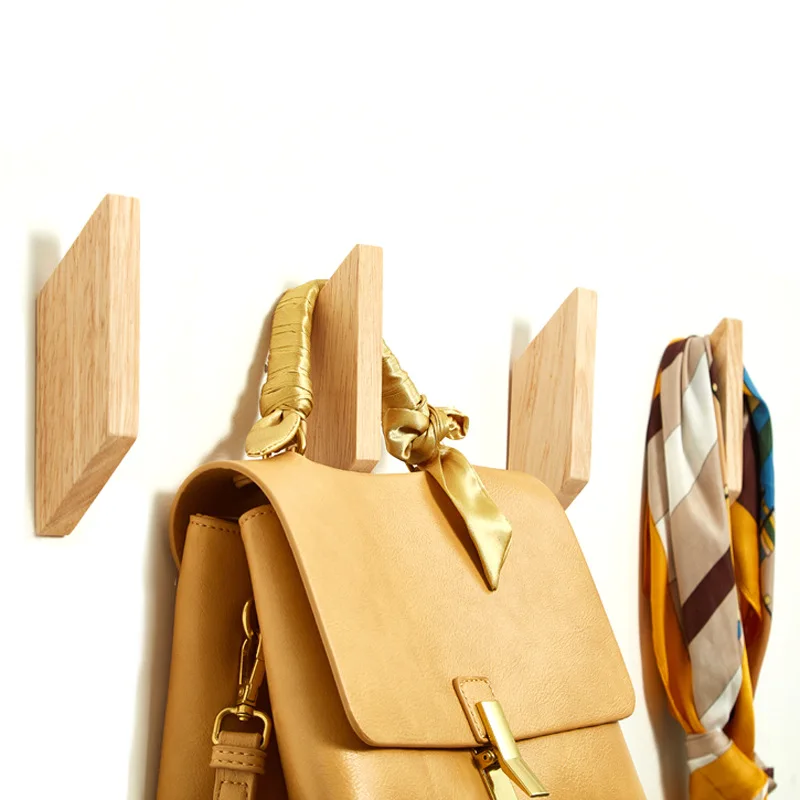 

1Pcs Wooden Hooks Clothes Hanger For Bathroom Self-adhesive Key Holder Wall Hanging coat hook Kitchen Accessory Decorative Hooks