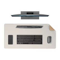 Elegant Dual-Sided Leather Desk Mat Protector - Versatile Large Mouse and Writing Pad - 80x40 cm (Gray white)