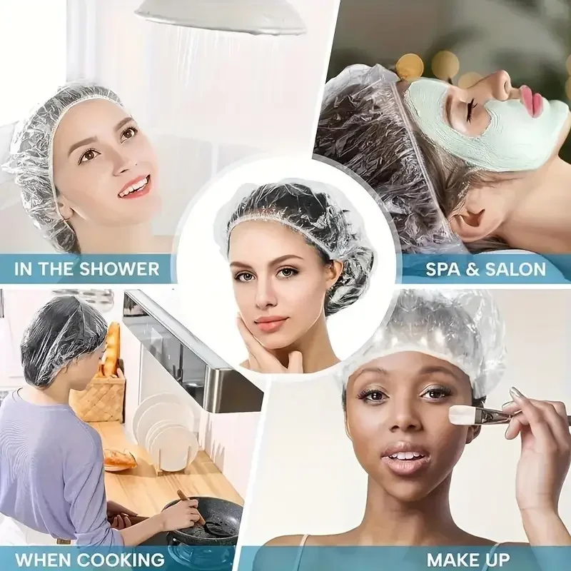 50 Stück extra große dicke Einweg-Duschhauben, elastische Dusch-Haarfärbekappe für Reisen, Hotels, SPA, Friseursalon, Friseursalon – Detail 6