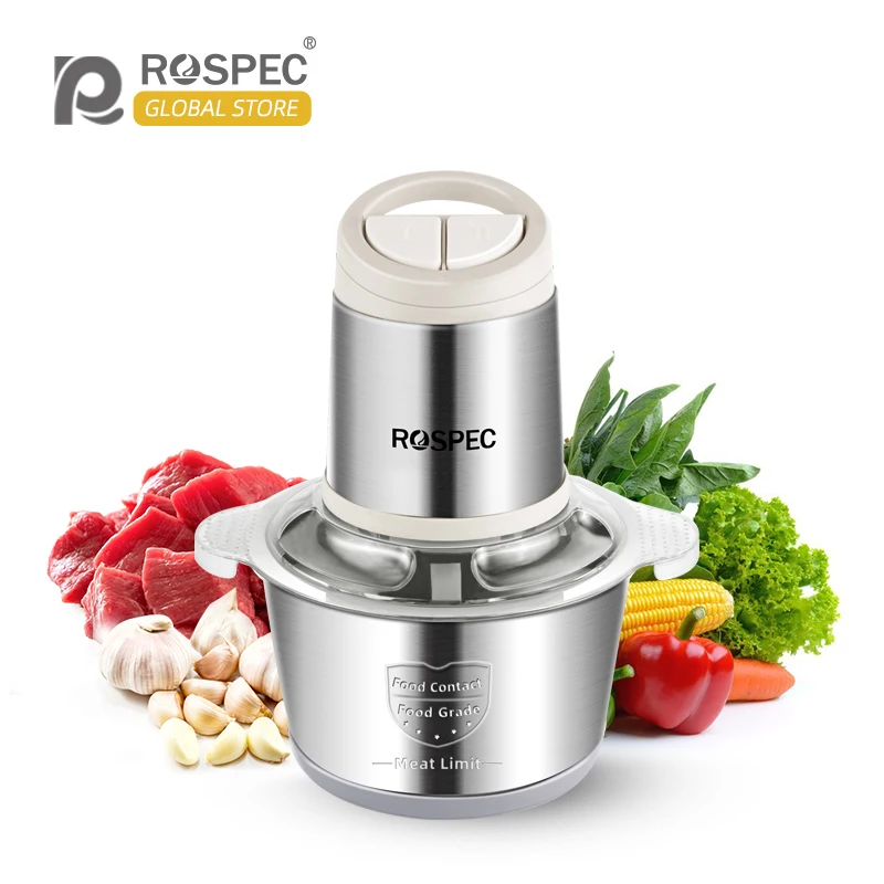 ROSPEC Electric vegetable cutter Chopper Stainless Steel Meat Grinder 300W Powerful Food Chopper 2L Food Processor Slicer Mincer