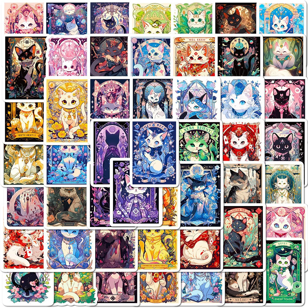 

10/30/50pcs Cute Goth Cat Tarot Cards Stickers Aesthetic Colorful Cartoon Decals Graffiti Guitar Laptop Phone Waterproof Sticker