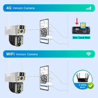8MP 4K caméra solaire sans fil 4G Sim extérieur double objectif Wifi IP caméra PIR Vision nocturne V380 Pro CCTV moniteur de Protection de sécurité 4