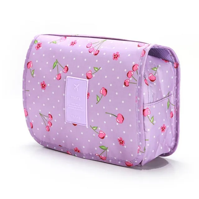 Nylon Hook Up Cosmetic Bag Women Travel Toiletries Storage Bag High Quality Waterproof Makeup Pouch Ladies Make-up Beauty Bag Purple cherry