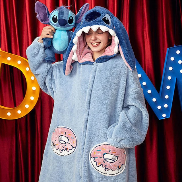 Disney Lilo and Stitch All in One Pyjamas, Warm Fleece Sleepwear for Women