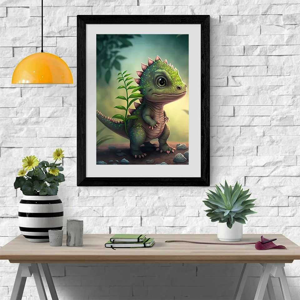 Momoart 5D DIY Diamond Mosaic Dinosaur Full Round Diamond Embroidery Dragon Animal Picture Rhinestones Painting Cartoon Wall Art