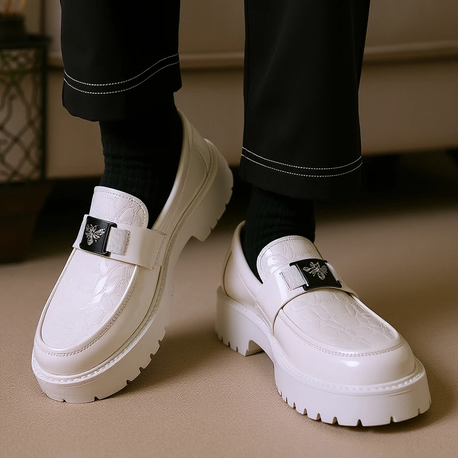 2025 Men's Round Toe Thick Soled Light Luxury Leather Shoes Loafers Non Slip Comfort Fashio Business Office Formal Dress Shoes - Image 6