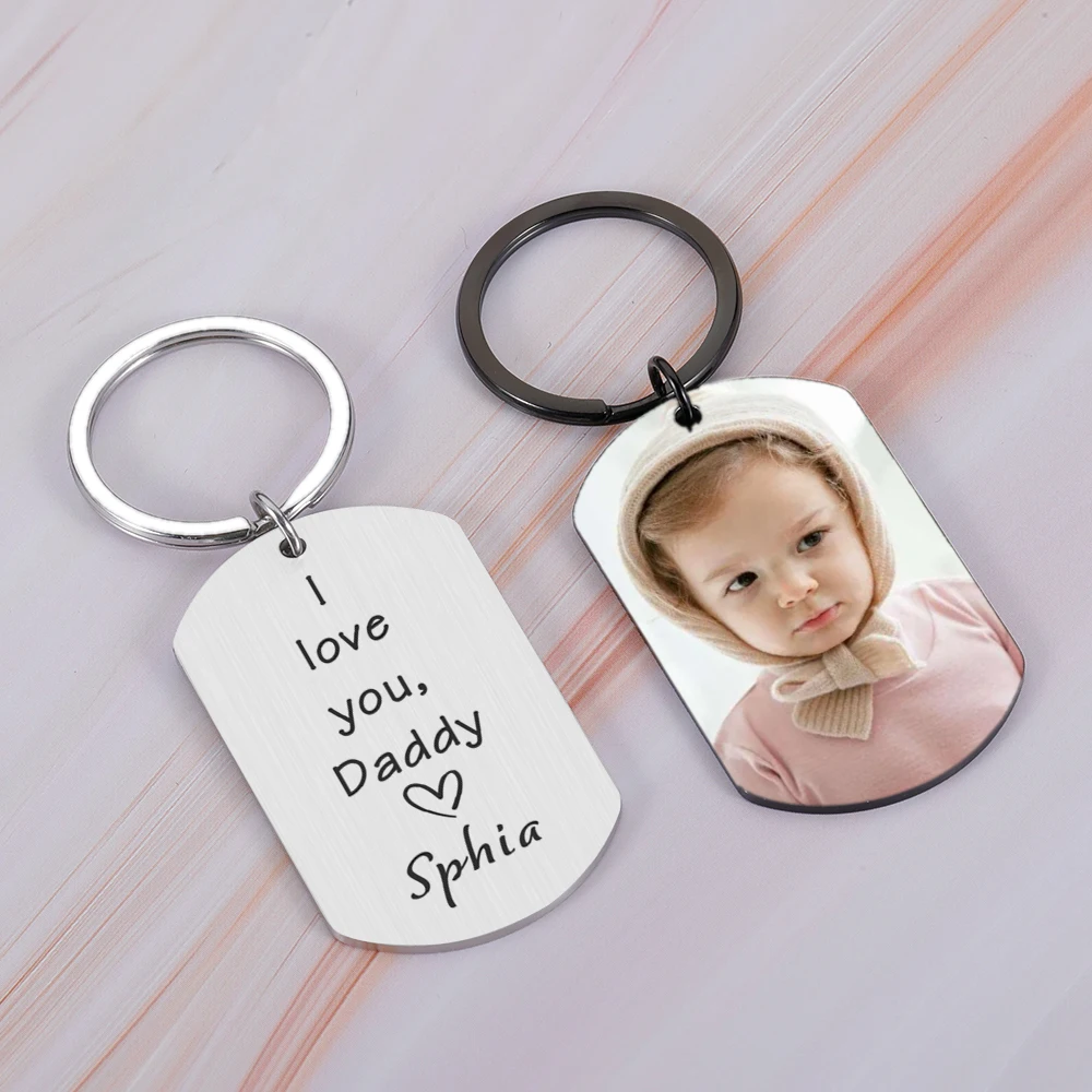 

Personalized Photo Keychain Customized Name Engraved Photo Keychain Father's Day Gift for Dad Daddy Papa Father from Daughter