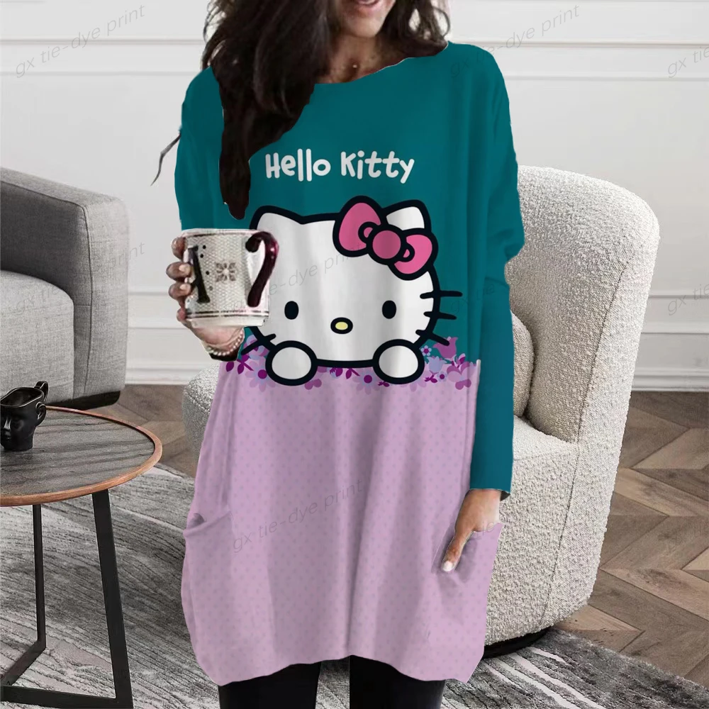 

Women's T-Shirt Hello Kitty Printing Long Sleeve Fashion Casual Pullover Autumn Winter Daily Harajuku Oversized Tops Clothing