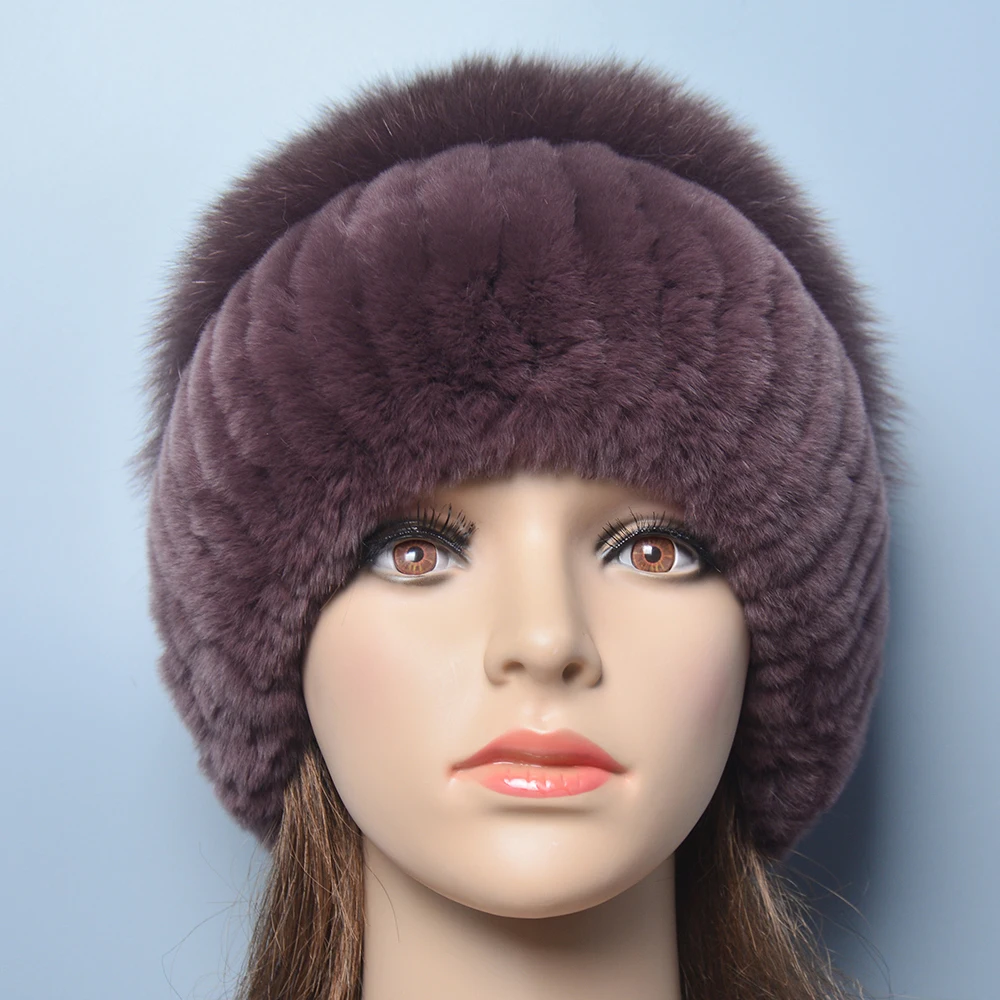 Russia Lady Winter Real Fur Hat Women Warm Knitted Genuine Rex Rabbit Fur Hat Top Natural Fox Bomber Caps Rex Rabbit Cap fur hat winter hat
