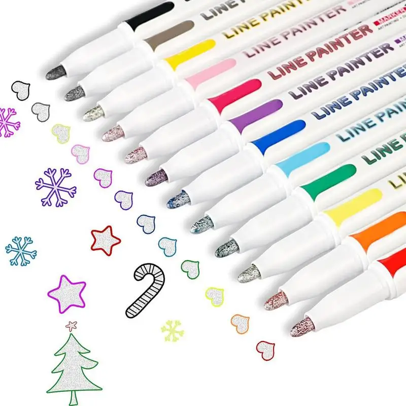 

12 Colors Double Line Outline Art Pen Marker Pen DIY Graffiti Outline Marker Pen Highlighter Scrapbook Diary Poster Card