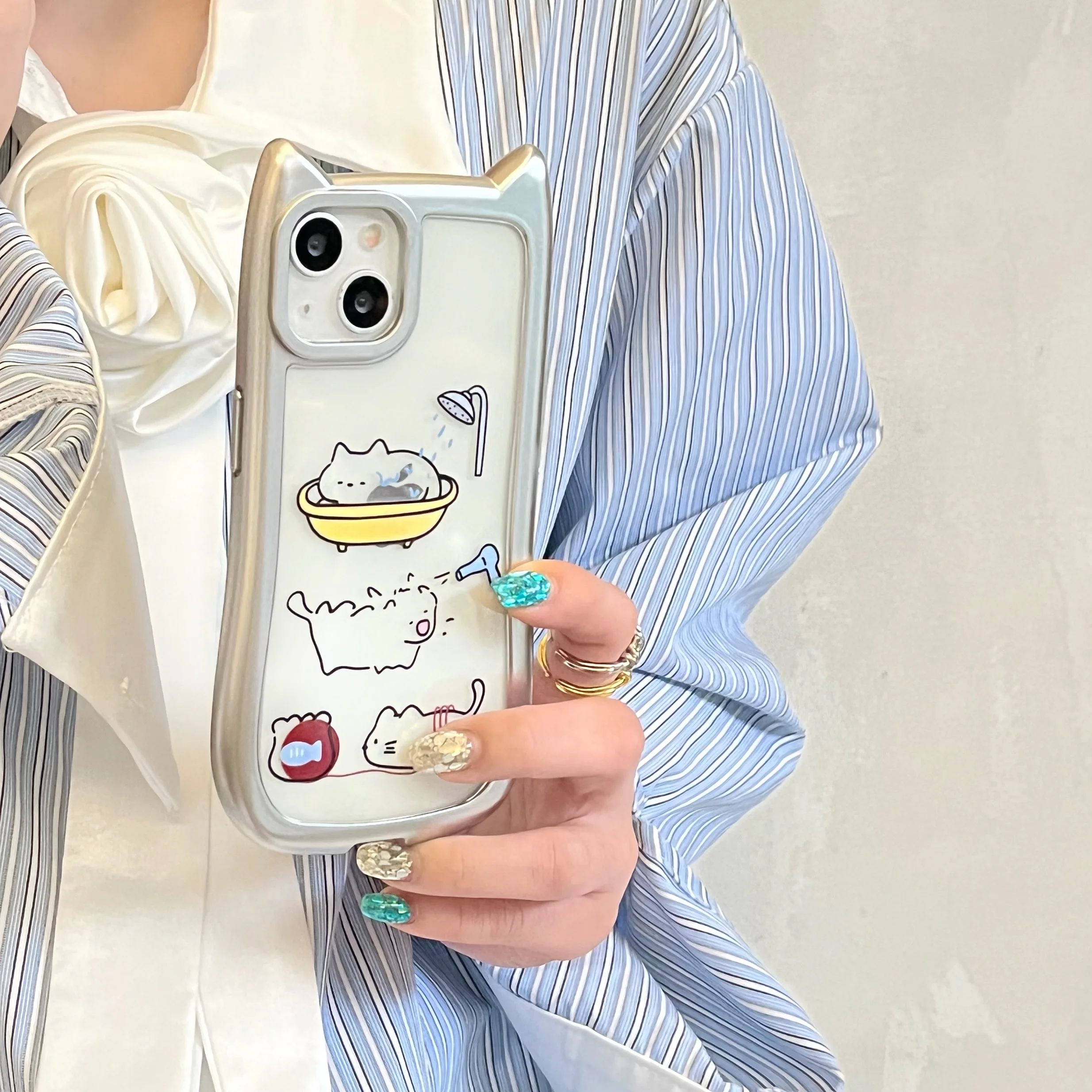 

Cat Ear Phone Case For iPhone 13 14 15 12 Pro Max 11 Funny Cat Transparent Shockproof Hard Acrylic Bumper Back Cover Coque