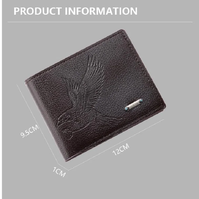 Men's Leather Wallets Slim Minimalist Hawk Pattern Bifold Credit ID Card Holder Wallet Purse Short Thin Money Clip Leather Bifold Wallet