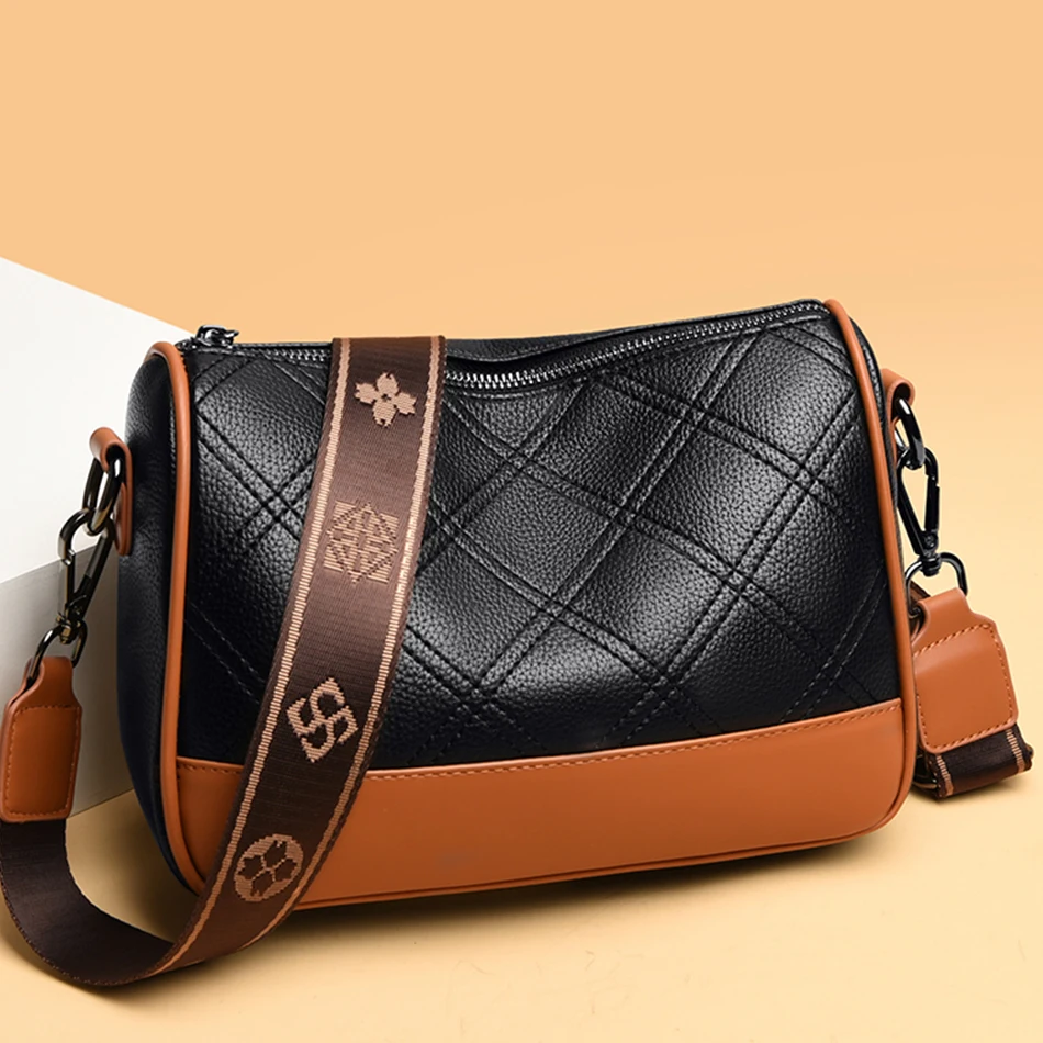 

Women Fashion Shoulder Bag Luxury Designer Handbag Purses High Quality Leather Crossbody with Wide Shoulder Strap 2022 Trend Sac