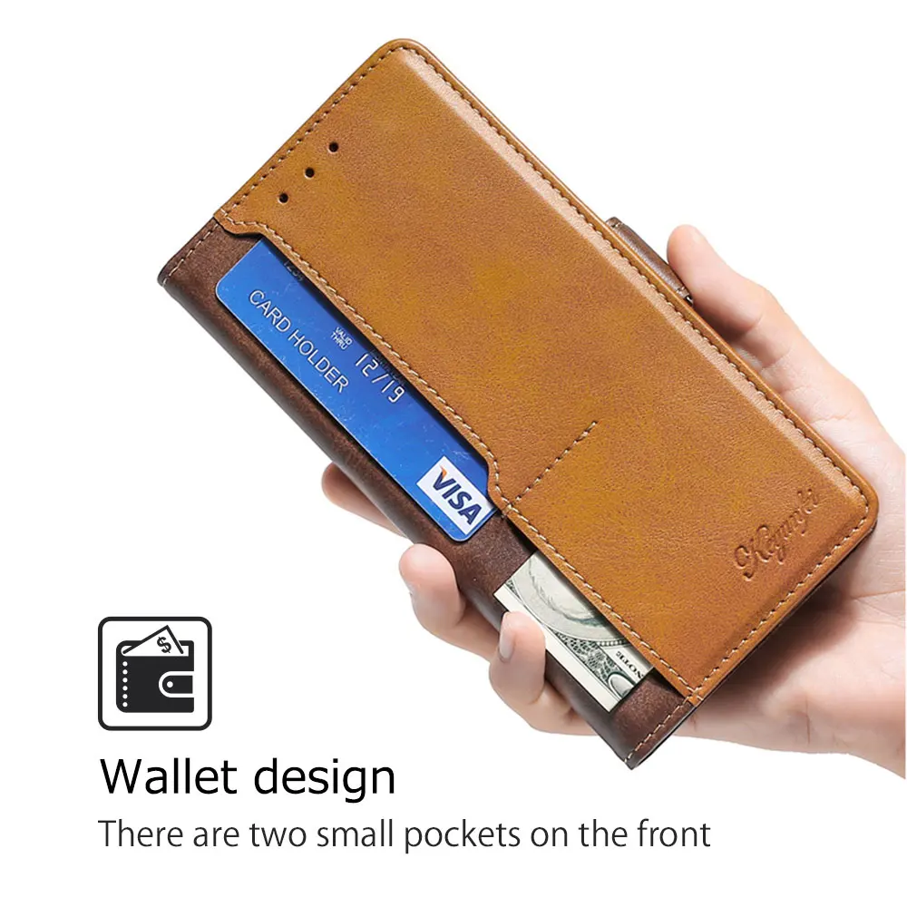 Dual-Tone Magnetic Buckle Leather Flip Card Stand Case - Shockproof Cover & Book Style