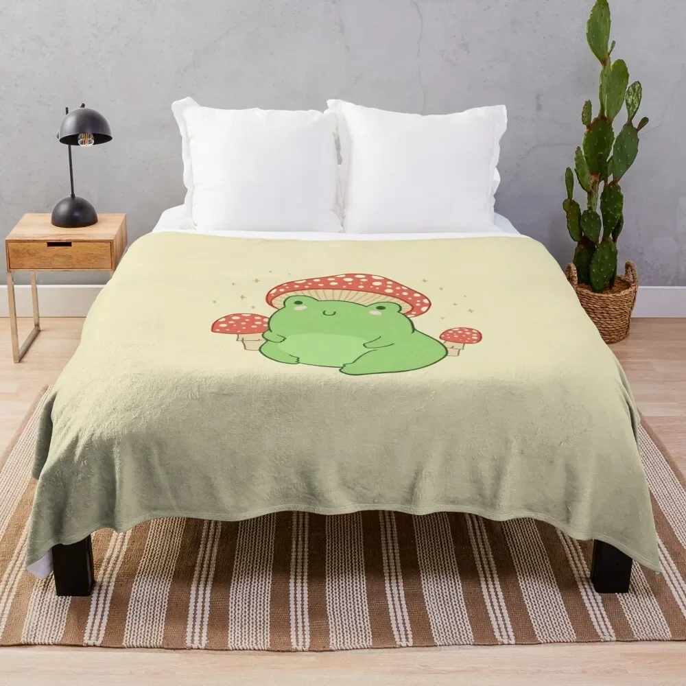 Rana Kawaii Con Cappello A Fungo E Toadstools - Cottagecore Estetico Froggy - Chubby Amita Muscaria Coperta A Tema Foresta