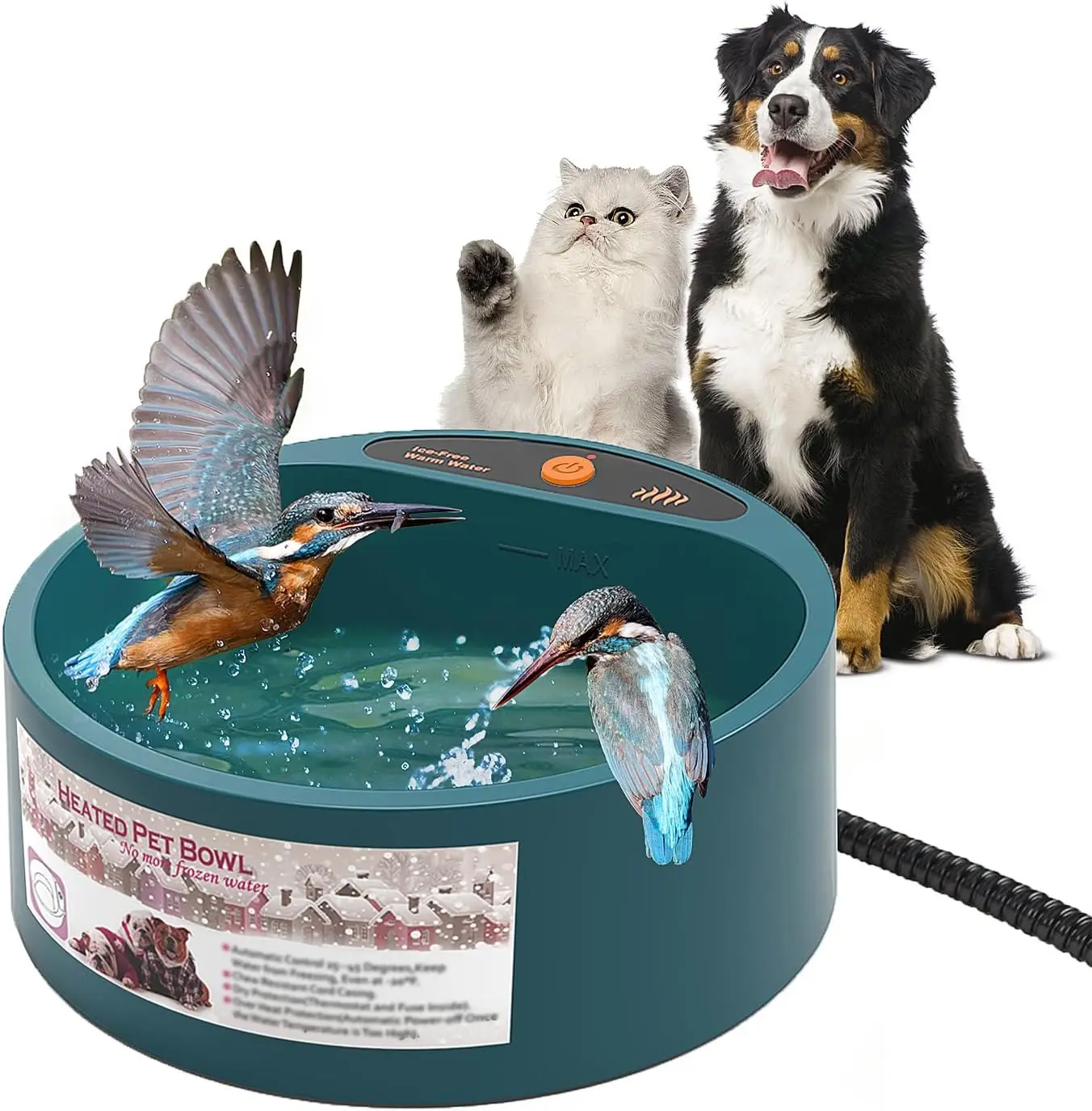 

Heated Pet Bowl Intellectual Temperature Control 2.2L Heated Dog Bowl Winter Bird Bath Heater Dish Thermal Water Bowl for Dogs