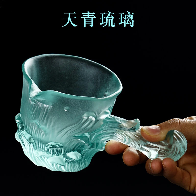 

Japanese-style Glass Side Handle Fair Cup Glass Tea Dispenser Azure Colored Glaze Fair Cup - Ocean Wave Teacup High Quality