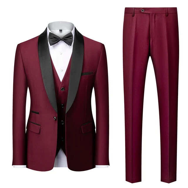 Men Mariage Color Block Collar Suits Jacket Trousers Waistcoat Male Business Casual Wedding Blazers Coat Vest Pants 3 Pieces Set 6