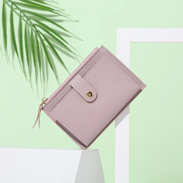 Fashion Women Wallets Leather Female Purse Mini Hasp Solid Multi-Cards Holder Coin Short Wallets Slim Small Wallet Zipper Hasp Light Purple