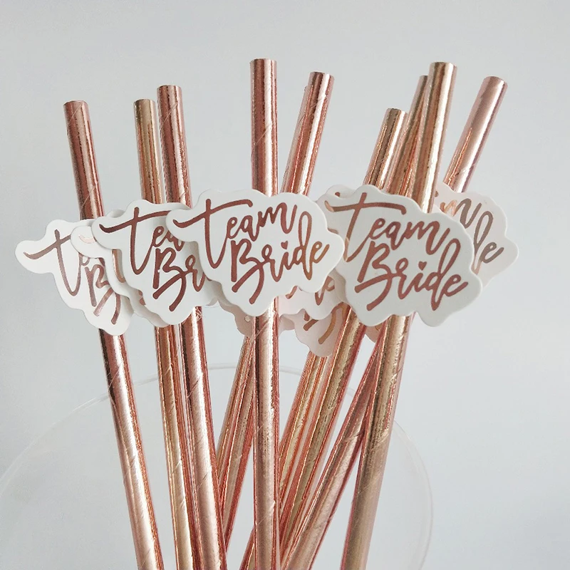 10 stücke Team Braut Roségold Stroh für Hochzeits dekor Trink papier Strohhalme Braut zu sein Henne Geschirr Junggesellen abschied Braut dekor