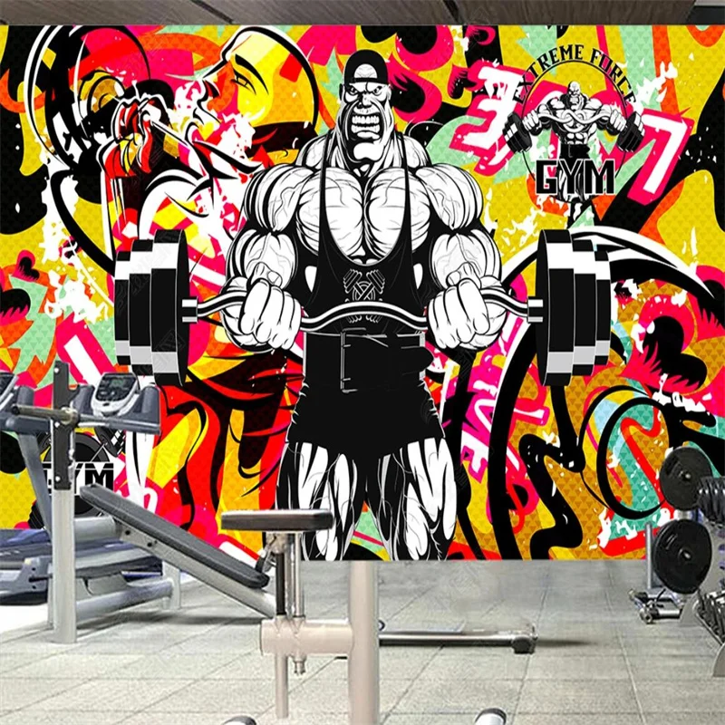 

European and American Retro Fashion Graffiti Fitness Wall Paper 3D Sports Club Gym Industrial Decor Background Mural Wallpaper