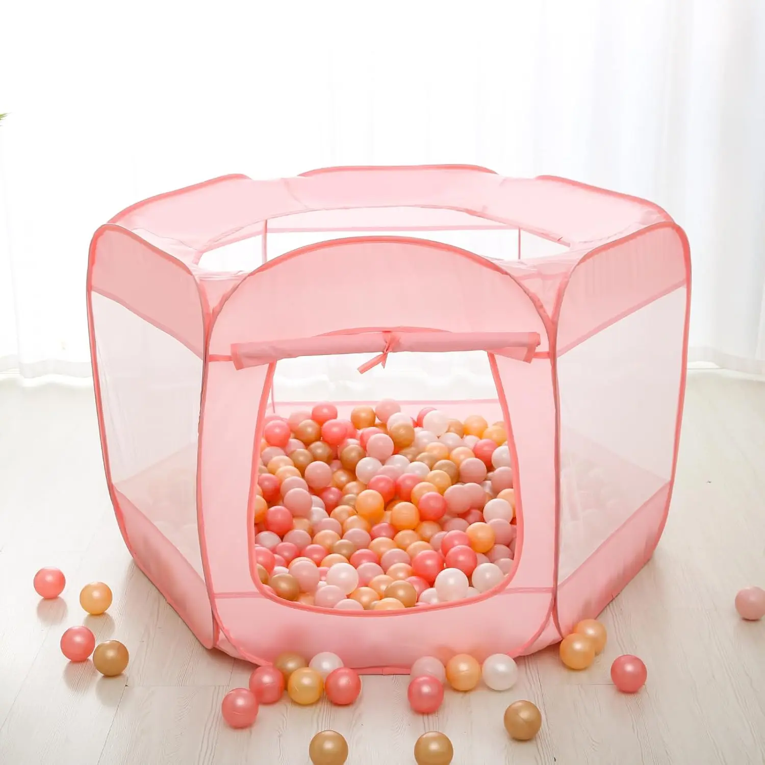 Baby Ball Pit Tent with Carry Bag For Toddlers Indoor & Outdoor Play House Pink/White/Gray No balls