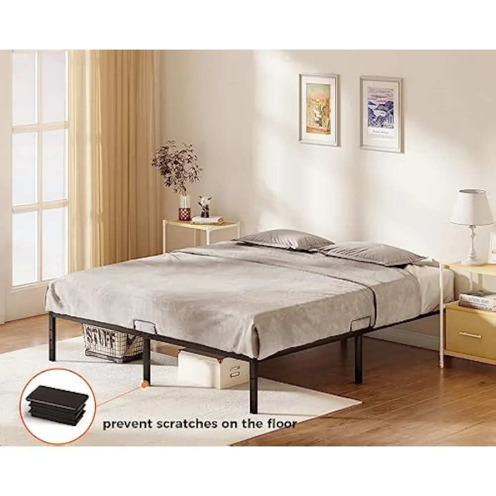 

Heavy-duty steel platform bed frame with mattress retaining rod, 14" storage space under the bed, noise-free