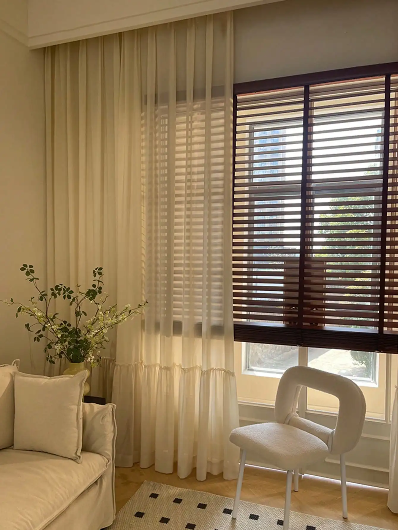 

French cream tea color retro-style skirt pendulum gauze curtain bedroom sitting room window curtain