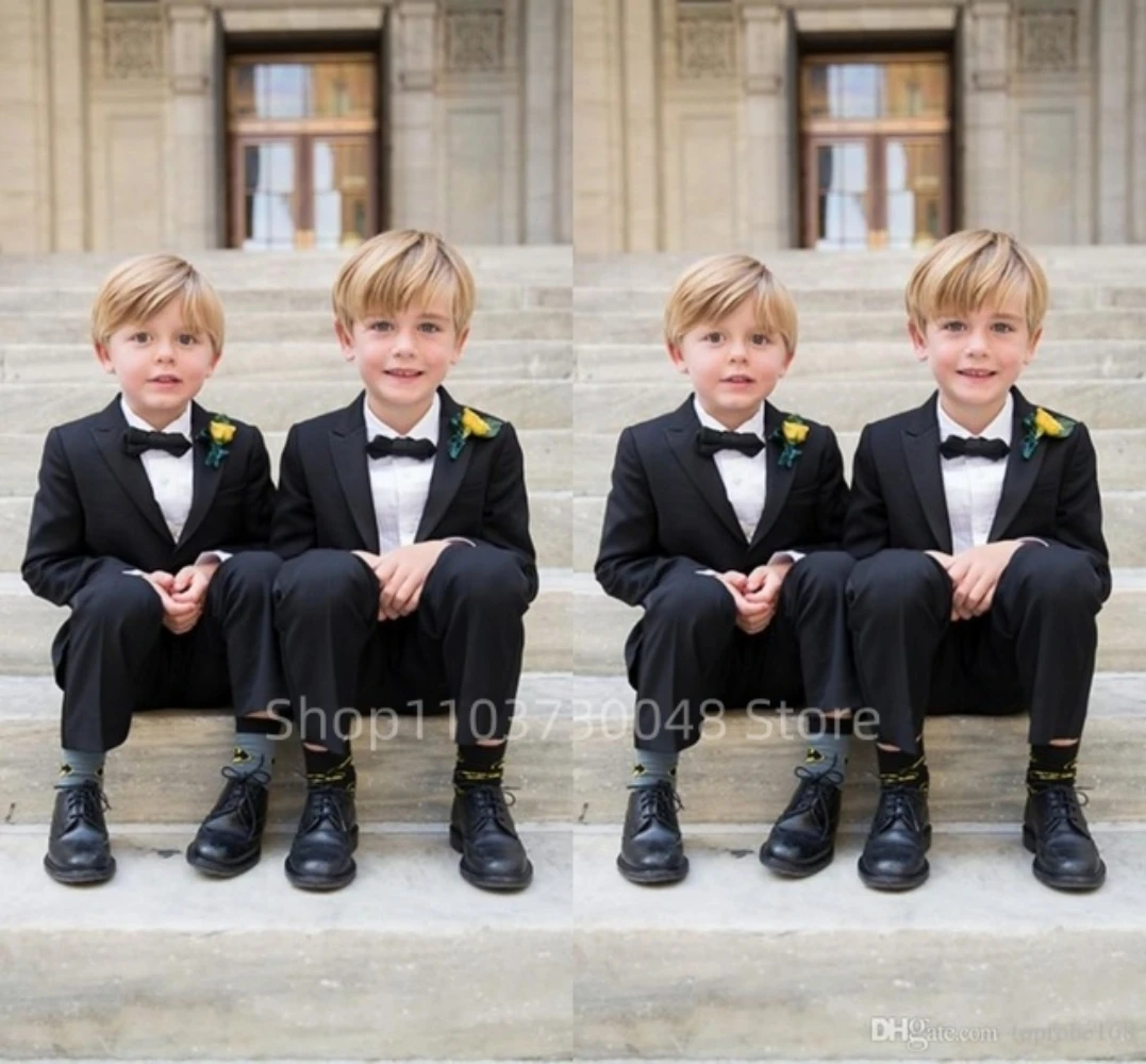 Black 2 Pieces Boy Suits Costume Children Jacket Pants Sets Flower Boys Formal Party Suit Gentleman Kids Wedding Tuxedos