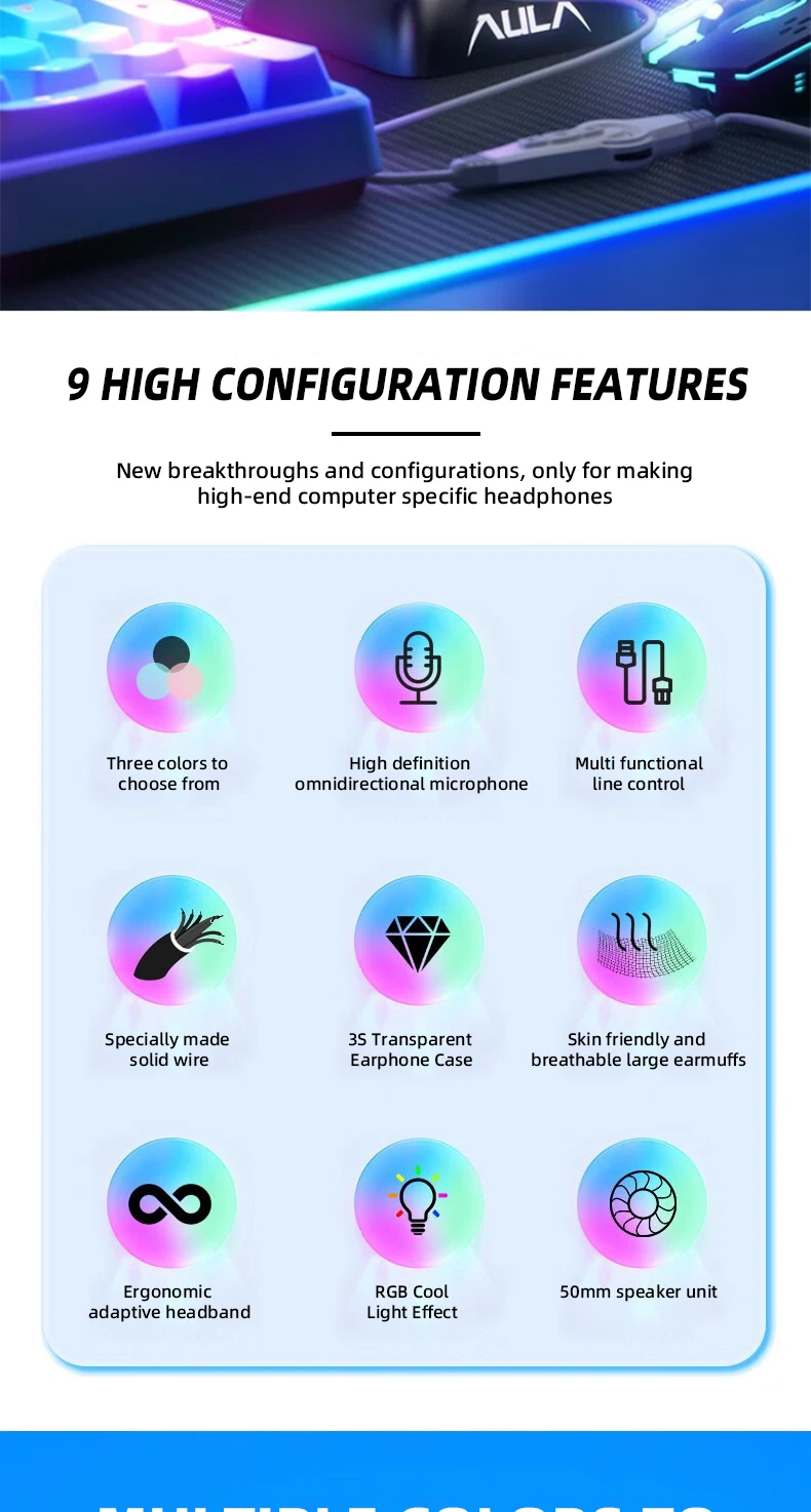 Aula s505 gaming headset med rgb lys og usb kabel_voghion.com