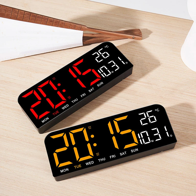 Digital Wall Clock Large LED Digital Wall Clock Temperature Date Week Display Countdown Table Clock Brightness Adjustment Two Alarm 12/24h
