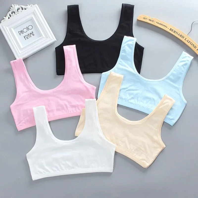 

5Pc/lot Kids Cotton Sprots Training Bra Children Underwear Neckline Teenage Puberty Vest 8-14Years