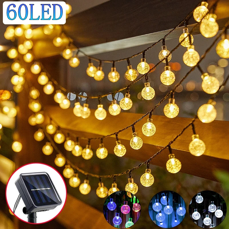 Solární broušené sklo glóbus LED laso světel 60 LED 8 osvětlení režimech IP65 víla lehký vánoce girlanda pro sad večírek dekorace 1pc/2pcs