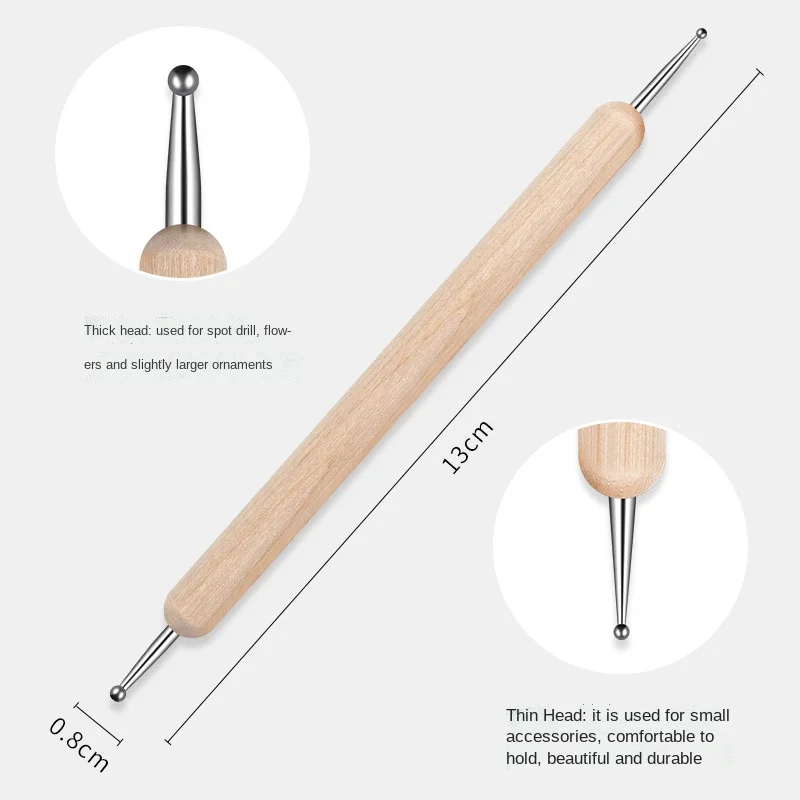 5pc Professional 2 ways Nail Art Dotting Pen Wood Steel DIY Dotting Pens Rhinestones Gem Picker Manicure Tools 4