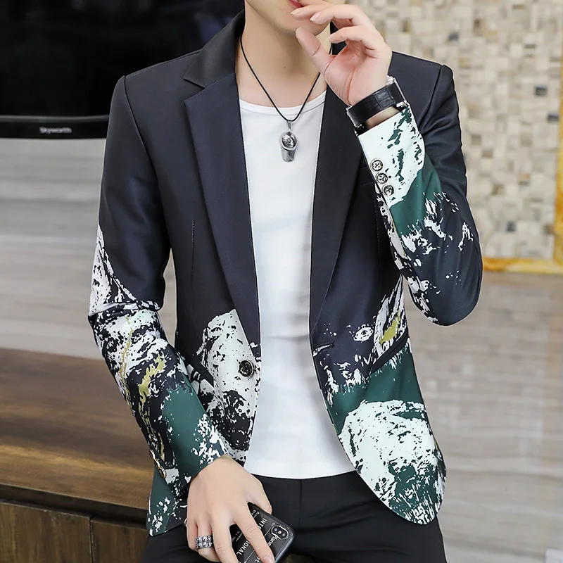 Blazer New Men's Fashion Business Gentleman Slim Print British Style Outdoor Performance Trend Wedding Banquet Casual Blazer 2
