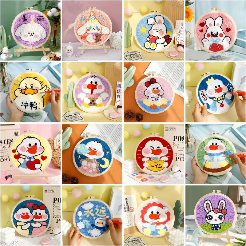 Diy Craft Punch Needle Embroidery Kits Rug for Starter Kits with Stamped Color Pattern Yarn for Adults Children Handicraft