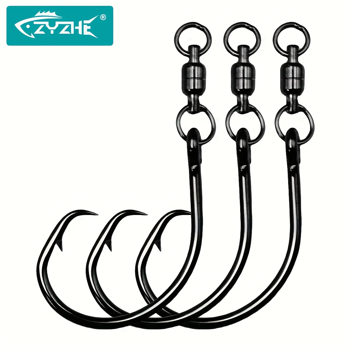 ZYZHE 3/6/9 Stück Kreishaken mit Wirbelring 6/0 # 7/0 # 8/0 # 9/0 # 10/0 # Verwicklungsfreie Meeresfischereihaken Angelhaken mit Wirbel