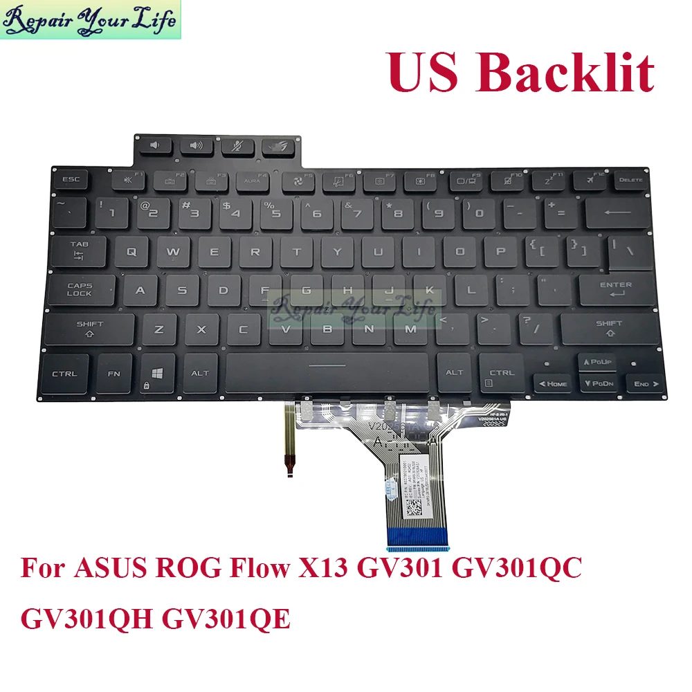Teclado Retroiluminado para Asus Rog Fluxo X13 Gv301qc Gv301qh Gv301qe Gaming Teclados do Portátil Backlight V202526as1 2619us00 us