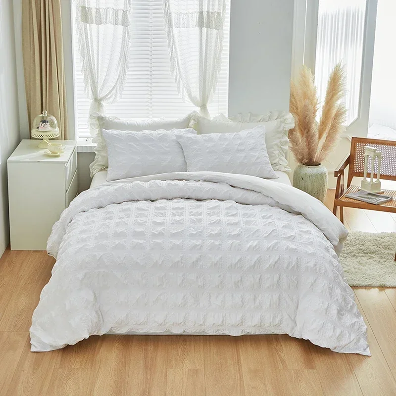 

Solid Color Seersucker Fabric Bedding Set,Nordic Bed Cover 90 105 135 150,Duvet Cover 200x200,For Home Bedroom