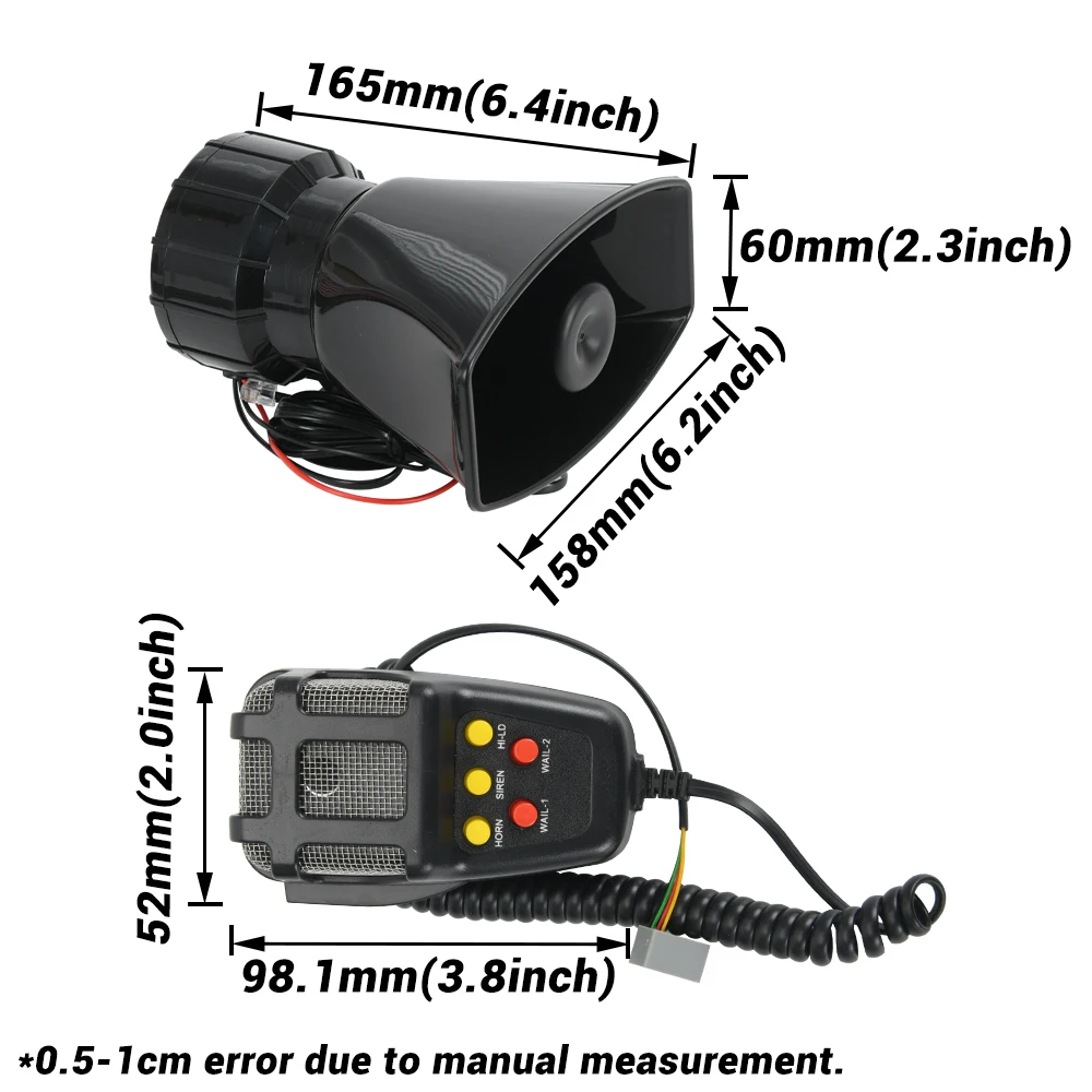 5 Tone Sound Car Siren Vehicle Horn W/ Mic PA Speaker System 100W Emergency Sound Amplifier 12V Siren Air Horn